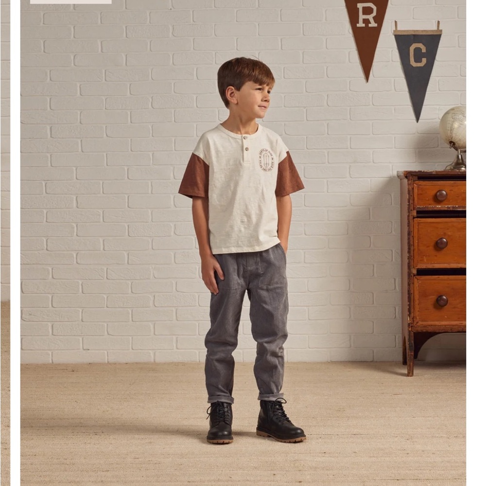 NWT Rylee and Cru Kids' White and Brown Henley Shirt